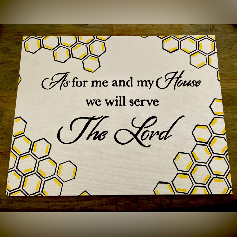 Hand made canvas with scripture and honeycomb